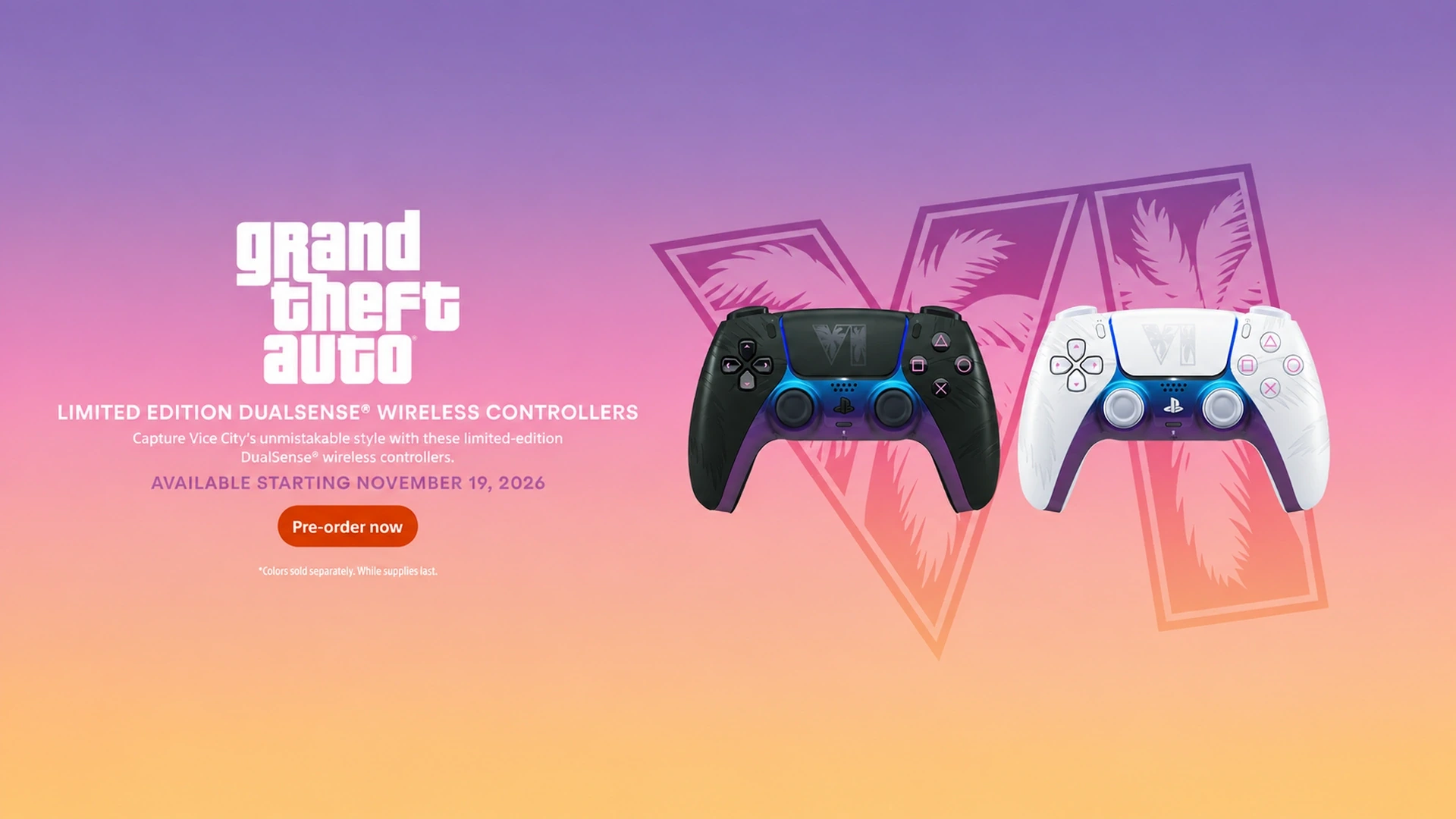 GTA VI-limiterte DualSense-kontrollere kommer med dagslys- og neondesign
